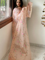 Peach Kota Cotton Dupatta with Cross-Stitch Jaal Embroidery