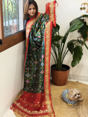 Green Handwoven Ikat Patola with Gotapatti & Pearl Handwork dupatta in Pure Silk