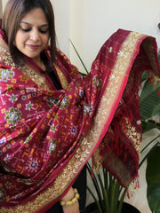 Pink Handwoven Ikat Patola with Gotapatti & Pearl Handwork dupatta in Pure Silk