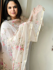 Lite Peach Kota Cotton Dupatta with Cross-Stitch Jaal Embroidery