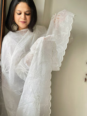 White Kota Cotton Dupatta with Cut Work Jaal
