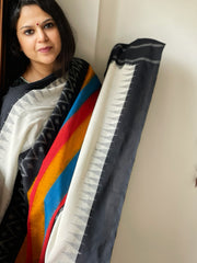 Black Handwoven Ikat Dupatta in Cotton
