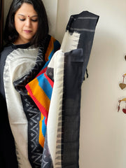 Black Handwoven Ikat Dupatta in Cotton
