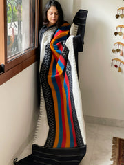 Black Handwoven Ikat Dupatta in Cotton