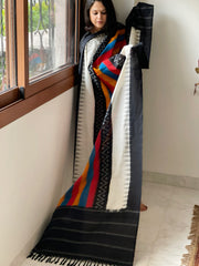 Black Handwoven Ikat Dupatta in Cotton