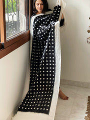 Black, White Handwoven Ikat Dupatta in Cotton
