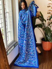 Blue Handmade Nakshi Kantha Dupatta in Pure Silk