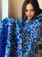 Blue Handmade Nakshi Kantha Dupatta in Pure Silk