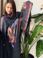 Kashmiri Aari Embroidered Dupatta in Geecha Silk