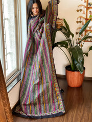 Black Handmade Kantha Dupatta in Silk