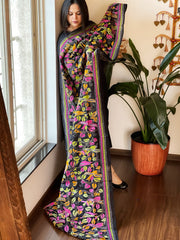 Black Handmade Nakshi Kantha Dupatta in Silk