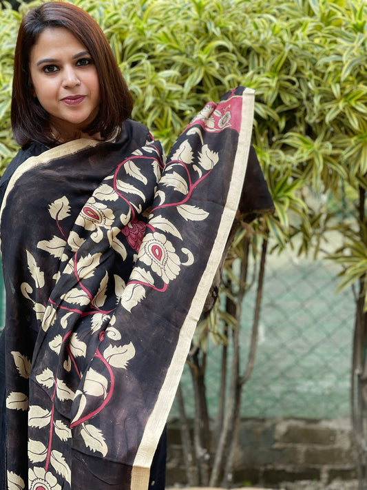 Handpainted Kalamkari Dupatta in Chanderi Silk