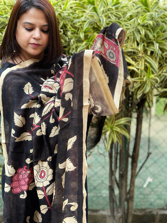 Handpainted Kalamkari Dupatta in Chanderi Silk