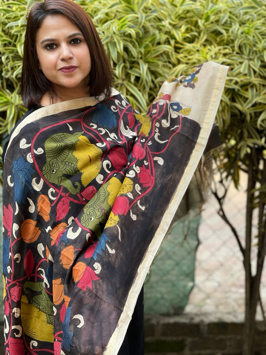 Handpainted Kalamkari Dupatta in Chanderi Silk