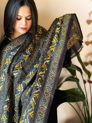 Black Handmade Kantha Dupatta in Silk