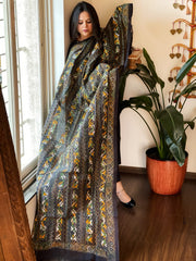 Black Handmade Kantha Dupatta in Silk