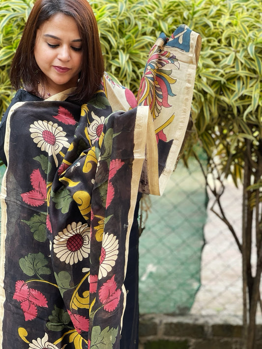 Handpainted Kalamkari Dupatta in Chanderi Silk