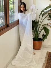 White Kota Cotton Dupatta with Embroidery