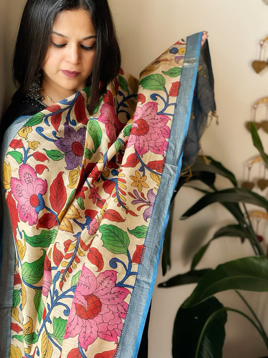 Handpainted Kalamkari Dupatta in Chanderi Silk