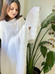 White Cotton Dupatta with Thread Jaal Embroidery