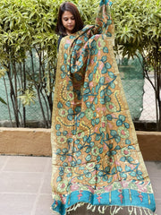 Handpainted Kalamkari Dupatta in Tussar Silk