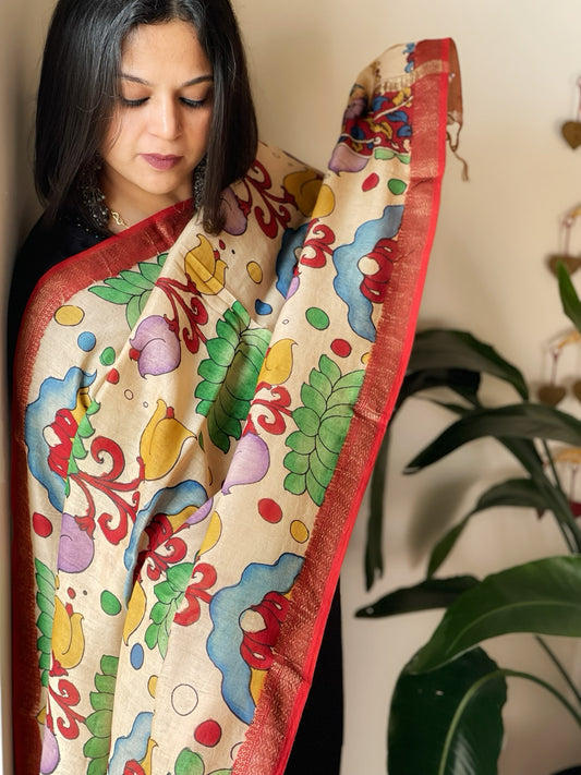 Handpainted Kalamkari Dupatta in Chanderi Silk