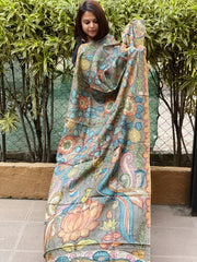 Handpainted Kalamkari Dupatta in Tussar Silk