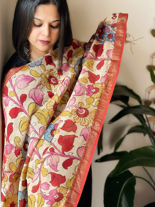 Handpainted Kalamkari Dupatta in Chanderi Silk