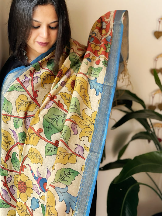 Handpainted Kalamkari Dupatta in Chanderi Silk