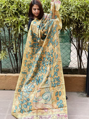 Handpainted Kalamkari Dupatta in Tussar Silk