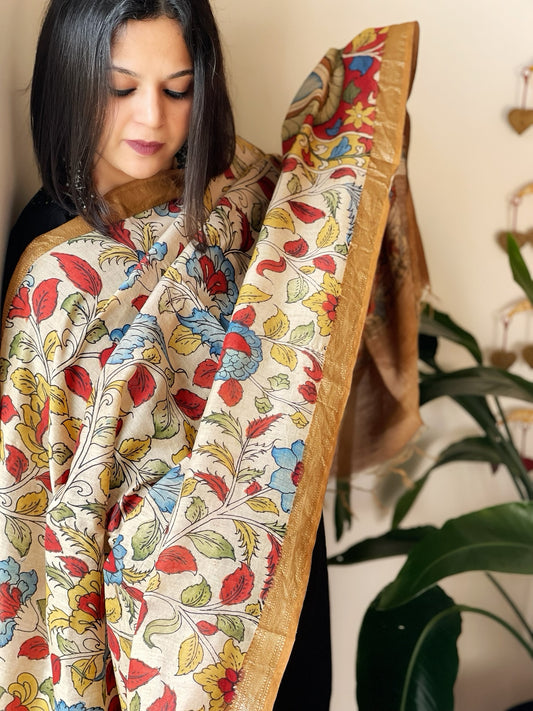 Handpainted Kalamkari Dupatta in Chanderi Silk