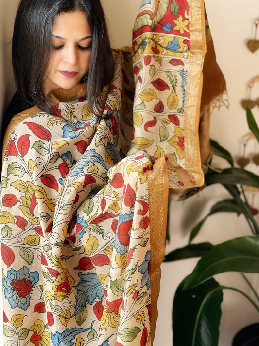 Handpainted Kalamkari Dupatta in Chanderi Silk