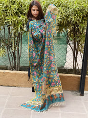 Handpainted Kalamkari Dupatta in Tussar Silk