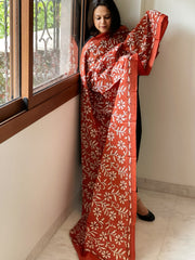 Orange Handmade Nakshi Kantha Dupatta in Pure Silk