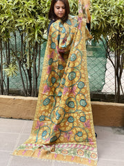 Handpainted Kalamkari Dupatta in Tussar Silk