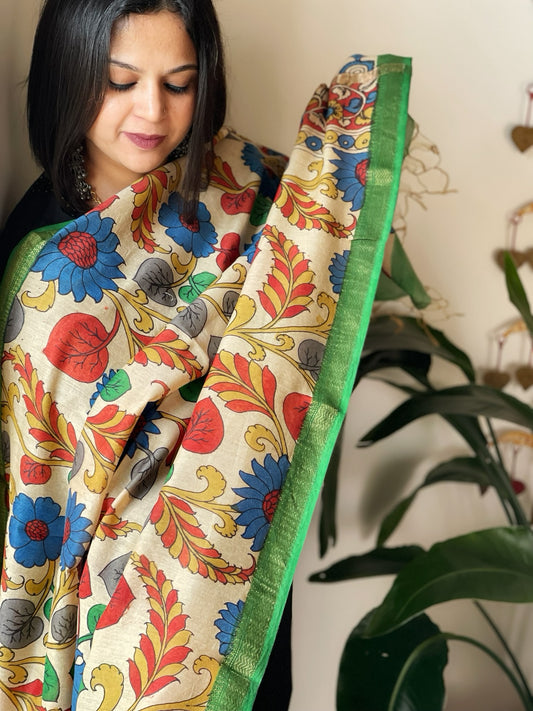 Handpainted Kalamkari Dupatta in Chanderi Silk