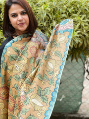 Handpainted Kalamkari Dupatta in Tussar Silk