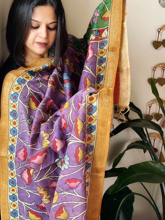 Handpainted Kalamkari Dupatta in Chanderi Silk