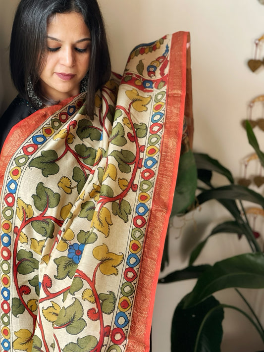 Handpainted Kalamkari Dupatta in Chanderi Silk