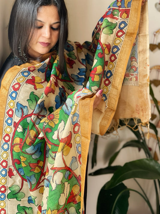 Handpainted Kalamkari Dupatta in Chanderi Silk