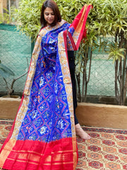 Blue Handwoven Ikat Patola Dupatta in Pure Silk