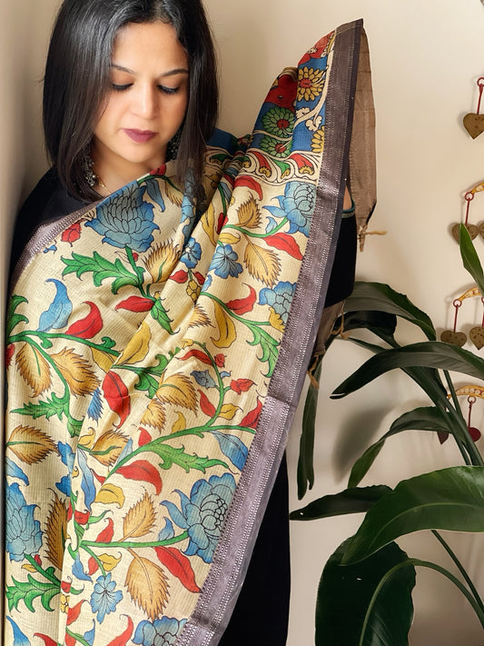 Handpainted Kalamkari Dupatta in Chanderi Silk