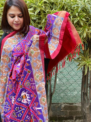 Purple Handwoven Ikat Patola Dupatta in Pure Silk