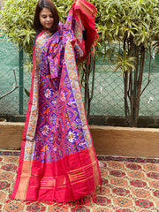 Purple Handwoven Ikat Patola Dupatta in Pure Silk