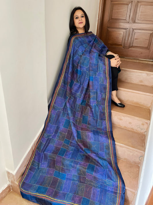 Blue Handmade Kantha Dupatta in Silk