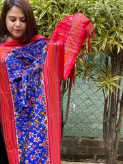 Blue Handwoven Ikat Patola Dupatta in Pure Silk