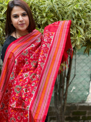 Red Handwoven Ikat Patola Dupatta in Pure Silk