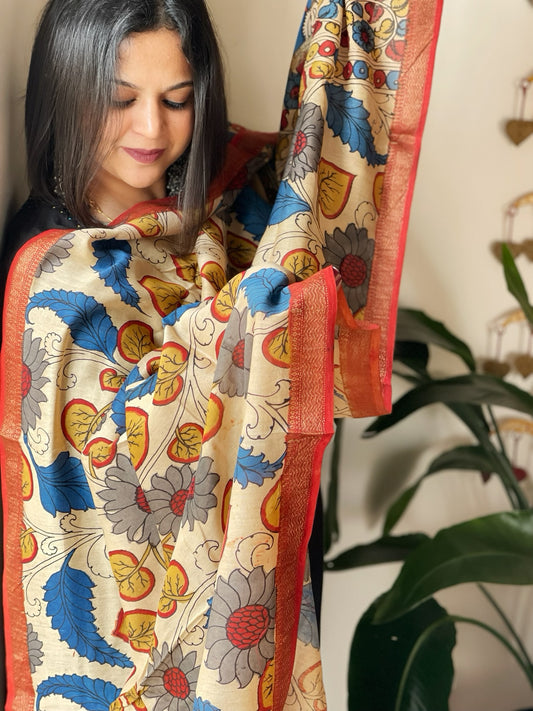 Handpainted Kalamkari Dupatta in Chanderi Silk