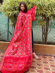 Red Handwoven Ikat Patola Dupatta in Pure Silk