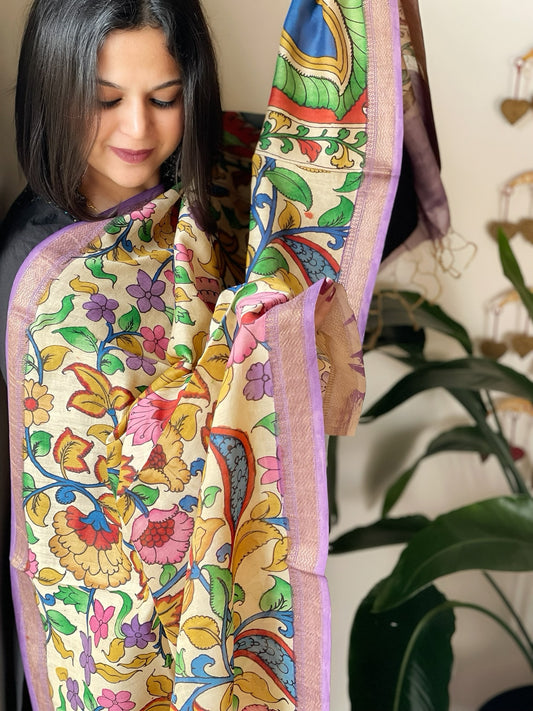 Handpainted Kalamkari Dupatta in Chanderi Silk